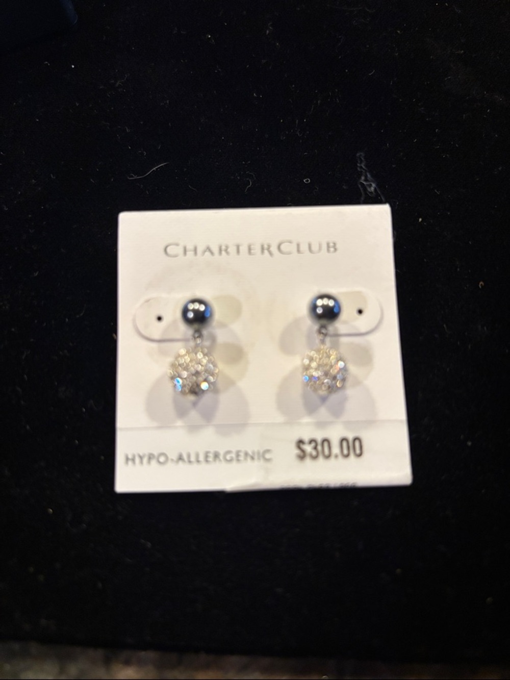 Charter Club Silver Ball and Crystal Drop Earrings